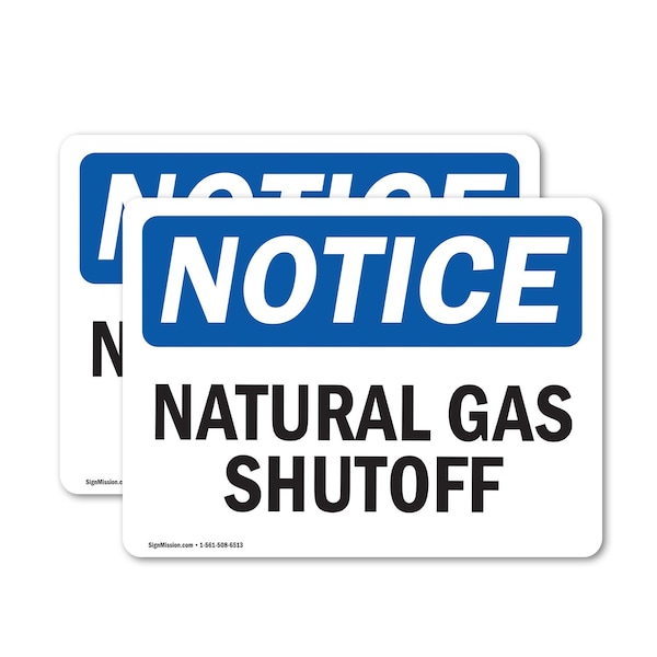 Signmission Natural Gas Shutoff OSHA Notice Sign, Vinyl Decal, 10in W x 7in L, 2PK OS-2PACK-NS-D-710-L-14311 - main